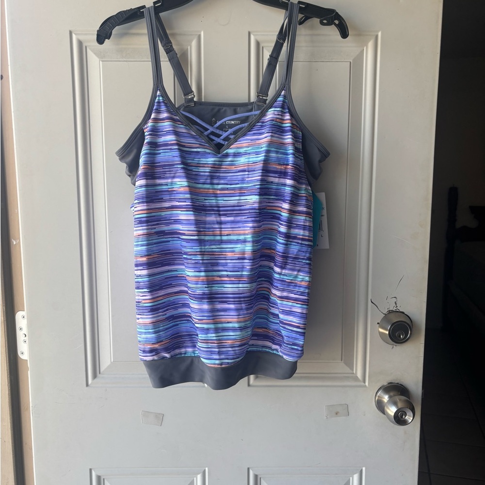 Free Country Women's Striped Camisole - Blue and Purple